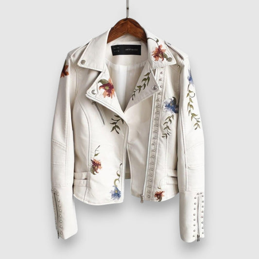 Marinde | Bikerjacka med blommotiv