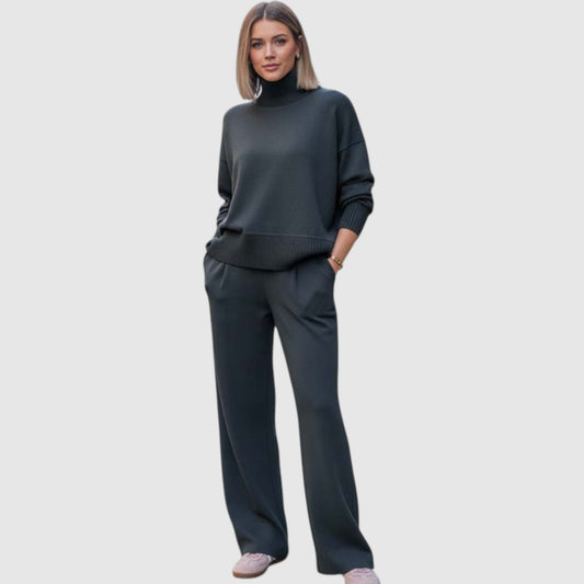 Sigrid | Stickat loungewear-set med polokrage