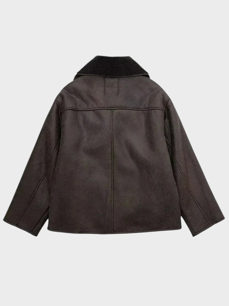 Danira | Skinnjacka med fuskpälskrage