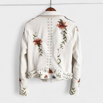 Marinde | Bikerjacka med blommotiv