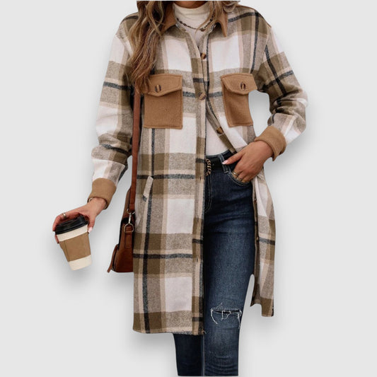 Ailina | Rutig skjortjacka med fickor